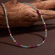 S925 Sterling Silver Natural Ruby and Apatite Colorful Gemstone Necklace Female Color Beaded Bracele