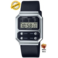 (Unisex) 100% ORIGINAL CASIO Classic A100WEL-1ADF Silver Case Digital Leather Strap Men Watch