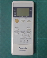 Panasonic 樂聲牌變頻窗口式冷氣機的遙控器。適用於多種型號， 系列。遙控器按鍵包括模式切換、溫度調整、風量控制以及定時開關功能。