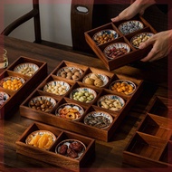 dessert tray dulang rotan makanan Bekas Kayu Rumah Tangga Berwarna Retro dengan 9 Ruang, Bekas Kudap