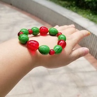 全新品 原產地 伊朗 15mm x 17mm 水滴型綠絲、紅晶 蜜蠟 / 9mm 紅晶蜜臘手串一條 JB-95