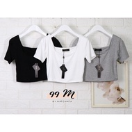 Square Neck Rayon Crop Top 99m Label Free Size Bust 32-38
