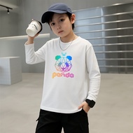 Boys' Long Sleeve T-Shirt with DJ Panda Rainbow Logo ML-XL