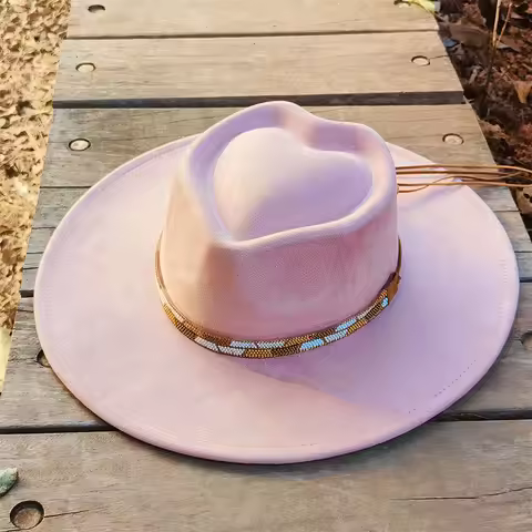 custom Heart crown Suede Hat fedora suede woman 9.5cm wide brim wholesale panama hat unisex chapeau 