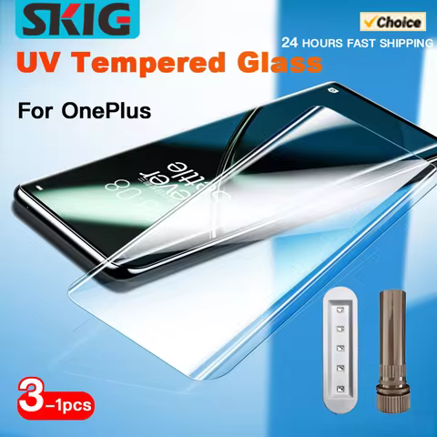 SKIG UV Tempered Glass For OnePlus 13 12 11 R 10 9 8 7 7T Ace2 Pro Full Cover Glue Curing For OnePlu