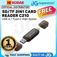KODAK 2‐in‐1 SD/MicroSD Memory Card Reader Adapter C210 Dual USB‐C to USB‐A OTG High-Speed Transfer