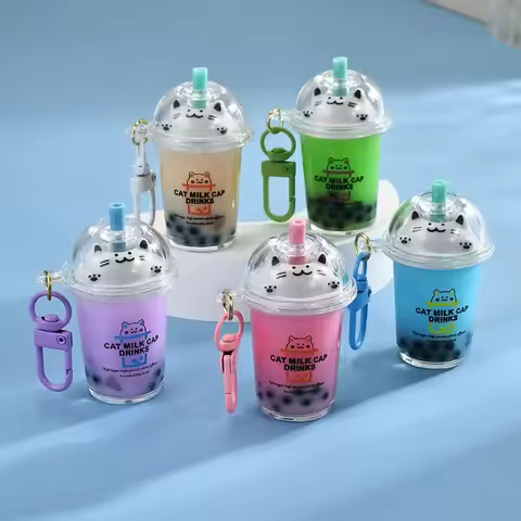 Creative And Cute Milk Tea Cups, Cat's Pearl Milk Tea Keychains, Internet-famous Sand Bottles, Car K