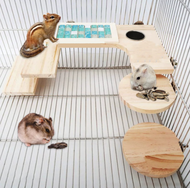 แฮมสเตอร์  แมวมังกร  กระรอก  โต๊ะกระโดดสำหรับเหยียบ  ชุดกรงของเล่นไม้  ของเล่นปีนกรงสัตว์ขนาดเล็ก  ชุด 7 ชิ้น