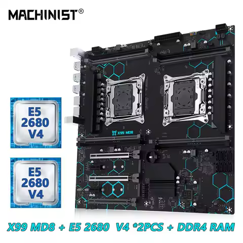 MACHINIST X99 MD8 Dual CPU Motherboard，Optional Intel Xeon E5 2680 V4 And E5 2697 V4 CPU LGA 2011-3 