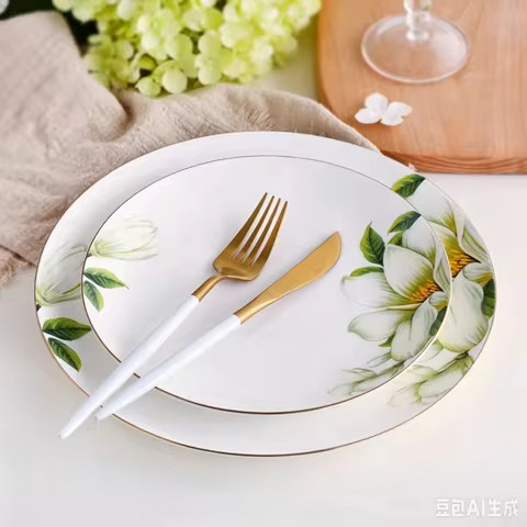 8+10 inch, fine bone china kitchen utensils sets plates, camellia design, porcelain set plate, ceram