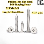 [HL-ZGLS] SUS304 PhillipsThin Flat Head Self-Tapping Screw M5/M6/M8 Cross Flat Head Pointed Tail Scr