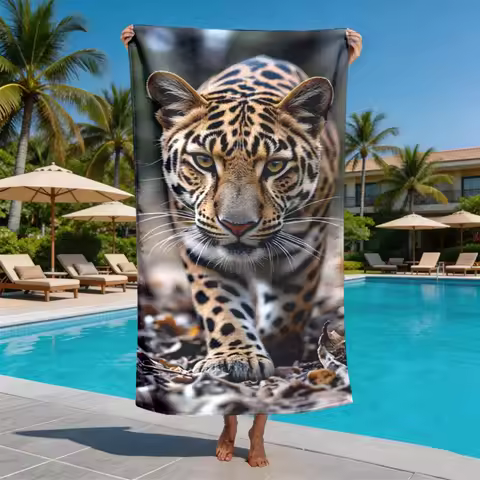 leopard pattern in the jungle polyester microfiber beach towel is highly absorbent, suitable for swi