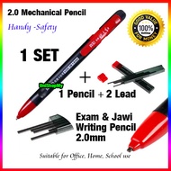 (1 Pencil + 2 Tube Lead) 2.0mm Mechanical Pencil 2B Exam Grade 2.0mm pencil lead refill 2.0 Pencil L