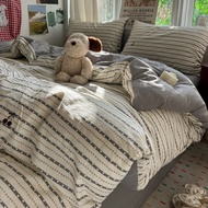 Gray Stripes Cadar Single With Comforter Cover Set Super Single Bedsheet Fitted Bedding Set Queen Si