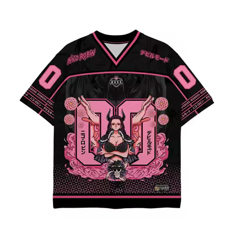 One Piece Nico Robin Devil Mode #00 Black Pink Anime Football Jersey Fan T-Shirt
