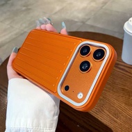 Three-in-One Apple 17promax Metal Paint Luggage Striped Phone Case 16/15/14 Protective Case Foreign 