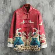 NCE Chinese style Tang style retro jacket for men oversized loose red printing Lightweight Jackets f