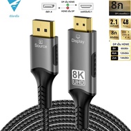 8K DP1.4 ถึง HDMI 2.1 Converter DisplayPort TO HDMI-สาย 8K 60Hz 4K 120Hz สําหรับ HDTV โปรเจคเตอร