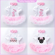 【Ready stock】Baby girl dress newborn set cotton pink tutu dress set 2pcs for infant baby 1st birthday christening 2 years old girl jumpsuit dress PEZ0
