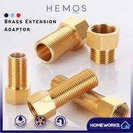 HEMOS BRASS PIPE FITTING EXTENSION ADAPTOR MALE FEMALE 1/2X2INCH,1/2X3INCH,1/2X4INCH