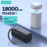 USAMS Power Bank 45W 18000mAh Type C PD Fast Charge Powerbank with Retractable Cable External Portab