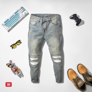 Men's blue jeans with white leather lining, high quality men's jeans with light and comfortable stre