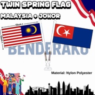 【Benderaku】【2in1】 Jalur Gemilang + Johor Flag Twin Spring Flag Malaysia + Johor Flag Table Spring F-