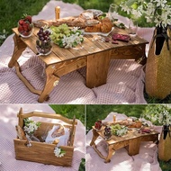 Convertible 2-in-1 Picnic Table and Storage Basket, Foldable with Oak Wood Top, Great for Outdoor Camping and Fishing