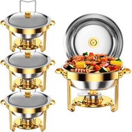 5L Round Chafing Dishe 304 Stainless Steel Food Warmer Double Bow with Lid Holder For Party Wedding