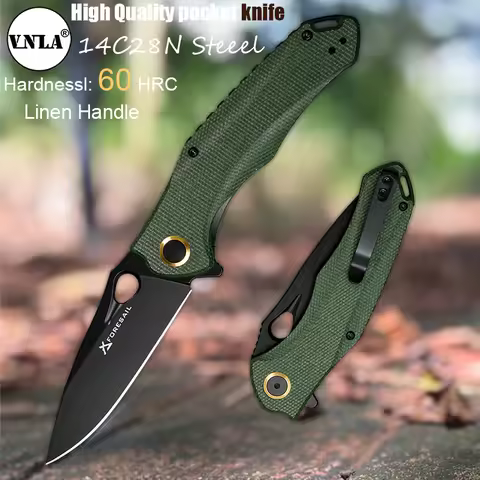 VNLA 14C28N Steel Blade Sharp Folding Knife Linen Handle Outdoor Camping Tactics Hunting Bushcraft S