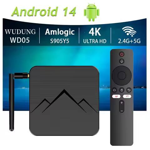 WUDUNG WD05 Smart TV Box Android 14 AV1 Amlogic S905Y5 4G/32G BT TV BOX 2.4G&5G Dual Wifi 6 4K HD Se