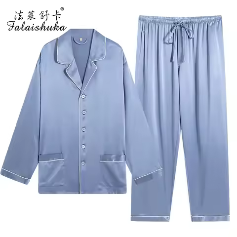 25MM 100% Mulberry Silk Men's Silk Pajamas Set Comfortable Thick High Quality Sleepwear Nightwear Lo