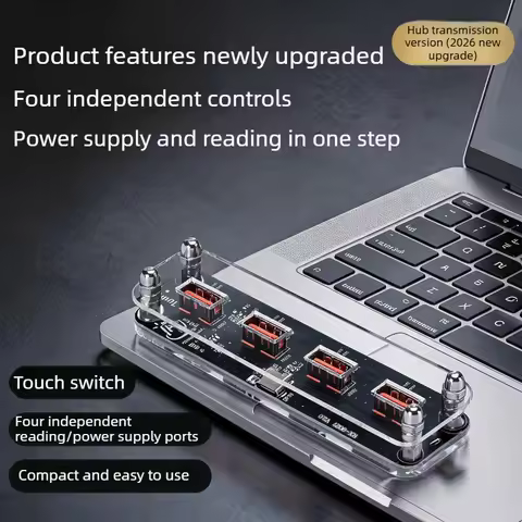Cyberpunk Transparent 4-Port USB Hub Portable USB Power Supply Base Multi‑Function USB C Docking Sta
