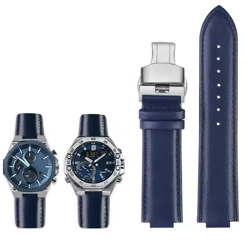 Modified Convex Leather Watch Band for Casio EDIFICE Series EFS-S570YD ECB-10YD Men's Strap Bracelet