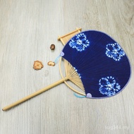 Handmade Cloth Retro Style Chinese Style Blue Dyed Bamboo Fan Blue Dyed Fan Wholesale Fabric Manufac