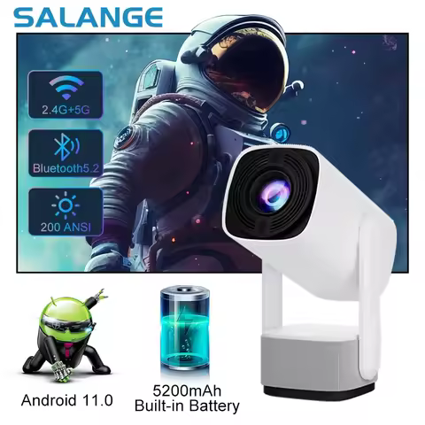 Salange 4K Projector K2 BT5.2 WIFI6 Smart Android 11 Built-in 5200mAh Battery 10W Speaker with RGB L