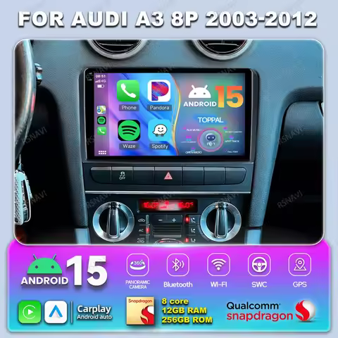 Android 15 Car Radio For Audi A3 8P 2003-2012 Autoradio DVD GPS Wireless Carplay Auto Multimedia 4G 