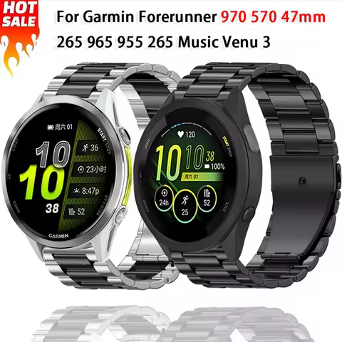 22mm Metal Strap For Garmin Forerunner 970 570 47mm 265 965 955 265 Music Bracelet Wristband for Gar