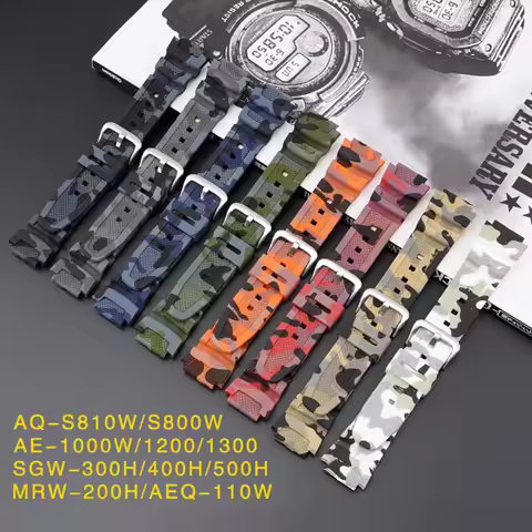 Strap for Casio G-Shock AQ-S810W AE-1000W AE-1200/1300 SGW-300 W-215 F-108 Camouflage Silicone Watch