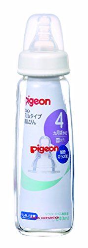 pigeon 細長型嬰兒奶瓶（耐熱玻璃配矽膠中型圓孔奶嘴）240ml