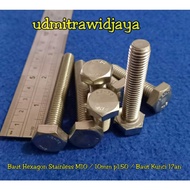 STAINLESS STELL HEXAGON BOLT M10x70 length 2cm 3cm A2-70 304 bolt 17s M10 diameter 10mm p1.50 lock b