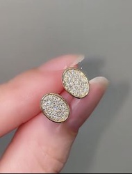 18k真金天然鑽石 40分 滿鑽橢圓浴缸耳環