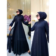 TURKEY ABAYA GAMIS EMBROIDERED AMOEBA BLACK BALLOON SLEEVES