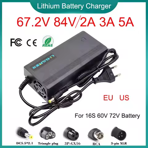 New 67.2V 84V 2A 3A 5A Lithium Battery Smart Charger With fan For 16S 20S 60V 72V 2A 3A 5A Fast&Safe