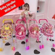 Baby Doll Stroller With Doll Carriage Foldable Pushchair Toy Kids Doll Stroller