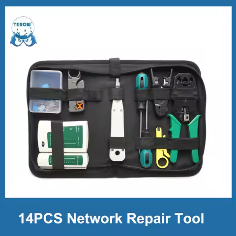 TEROW 14 Pcs/Set Network Ethernet Repair Tool LAN RJ45 Tester Crimping Pliers Profesional Cable Trac
