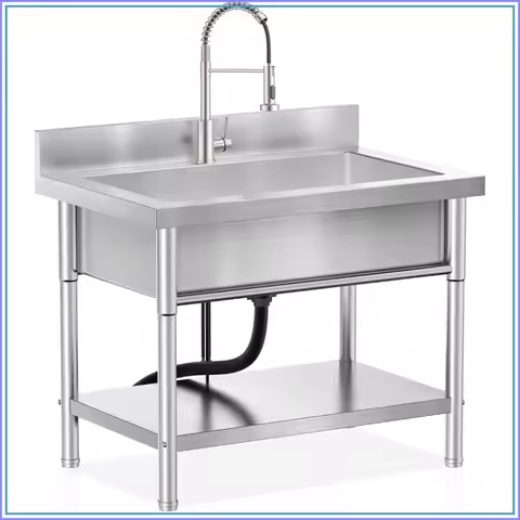 Stainless Steel Utility Sink Free-Standing Faucet Laundry Kitchen Garage 39.4W x 23.6D x 31.5H