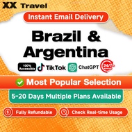 eSIM Brazil & Argentina 5-20Days 10-30GB + Unlimited 5G High Speed Data Travel eSIM Brazil & Argenti