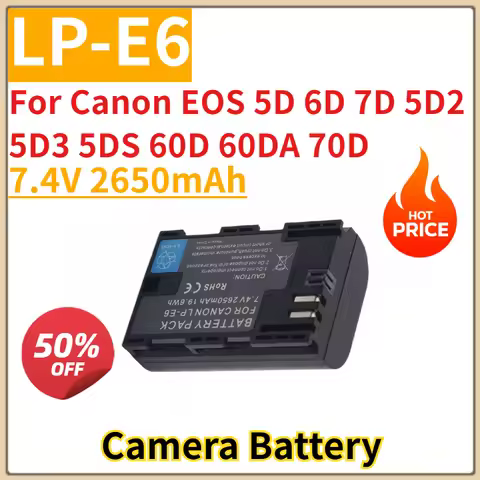 Brand New Replacement Camera Battery 7.4V 2650mAh LP-E6 For Canon EOS 5D 6D 7D 5D2 5D3 5DS 60D 60DA 
