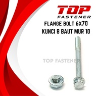 MESIN FLANGE Bolt 6X70 KEY 8 M6 WHITE MOTORCYCLE ENGINE BLOCK BOLT M6X70 FLANGE NUT THREAD 10